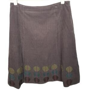Boden Womens Corduroy Skirt Y2K Chocolate Brown Applique Circles 8L Knee Length